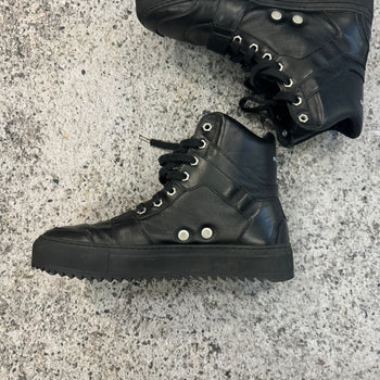 HELMUT LANG BLACK SMOOTH LEATHER HIGH TOP SNEAKER BOOTS