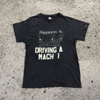 1970s Faded Happiness Is Driving A Mach 1 Flock Print Tee