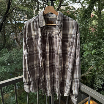 2000s Faded Green Plaid Flannel Shirt
