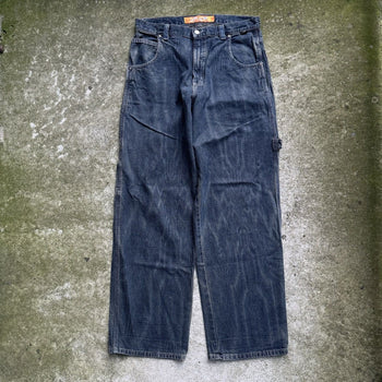 1990S Y2K FRACTAL BAGGY DENIM CARPENTER FADED SKATER JEANS