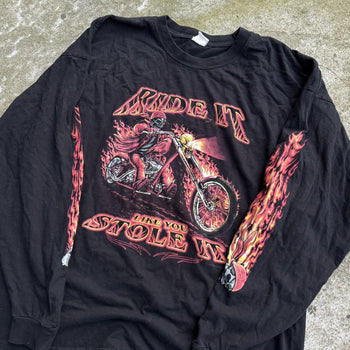 2000S RIDE IT LIKE YOU STOLE IT SKULL FLAME BIKER LONGSLEEVE TEE