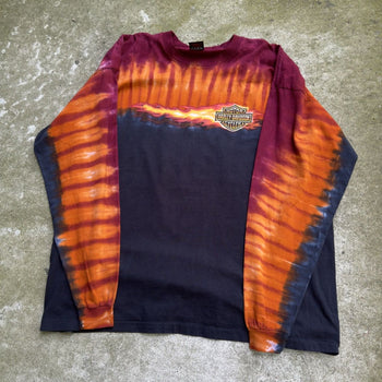 2000S HARLEY DAVIDSON FLAME LOGO TIE DYE LONGSLEEVE TEE