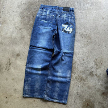 2000S Y2K KOMANI BAGGY FLARE DENIM GRAFFITI SKATER JEANS