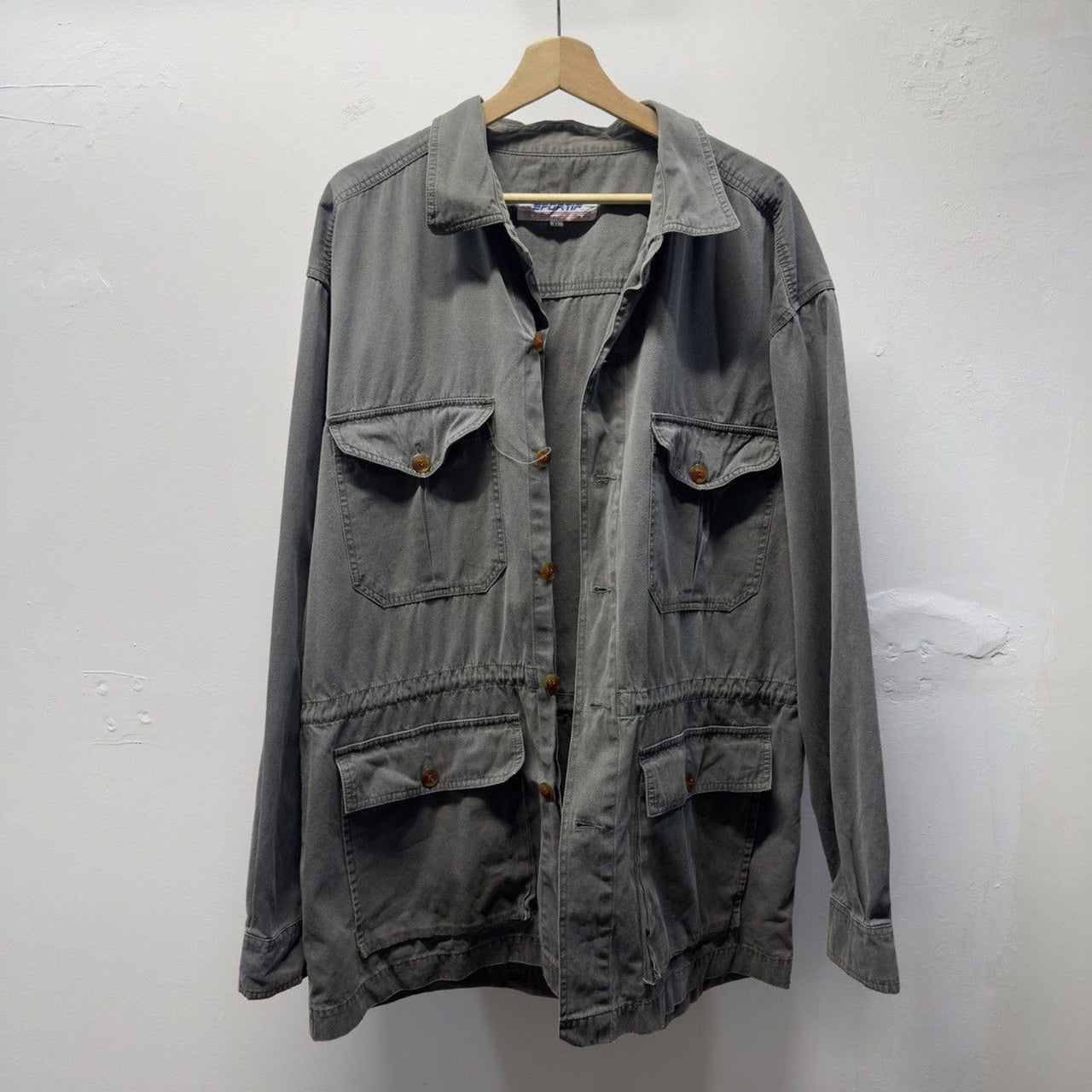 Vintage 1990s Faded Grey Cotton Twill Utility Parka Jacket