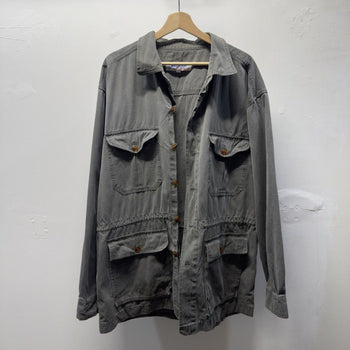 Vintage 1990s Faded Grey Cotton Twill Utility Parka Jacket
