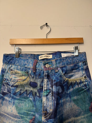 OUR LEGACY THIRD CUT DIGITAL CHALK PRINT FLOWER HANK GRUNER DENIM JEANS