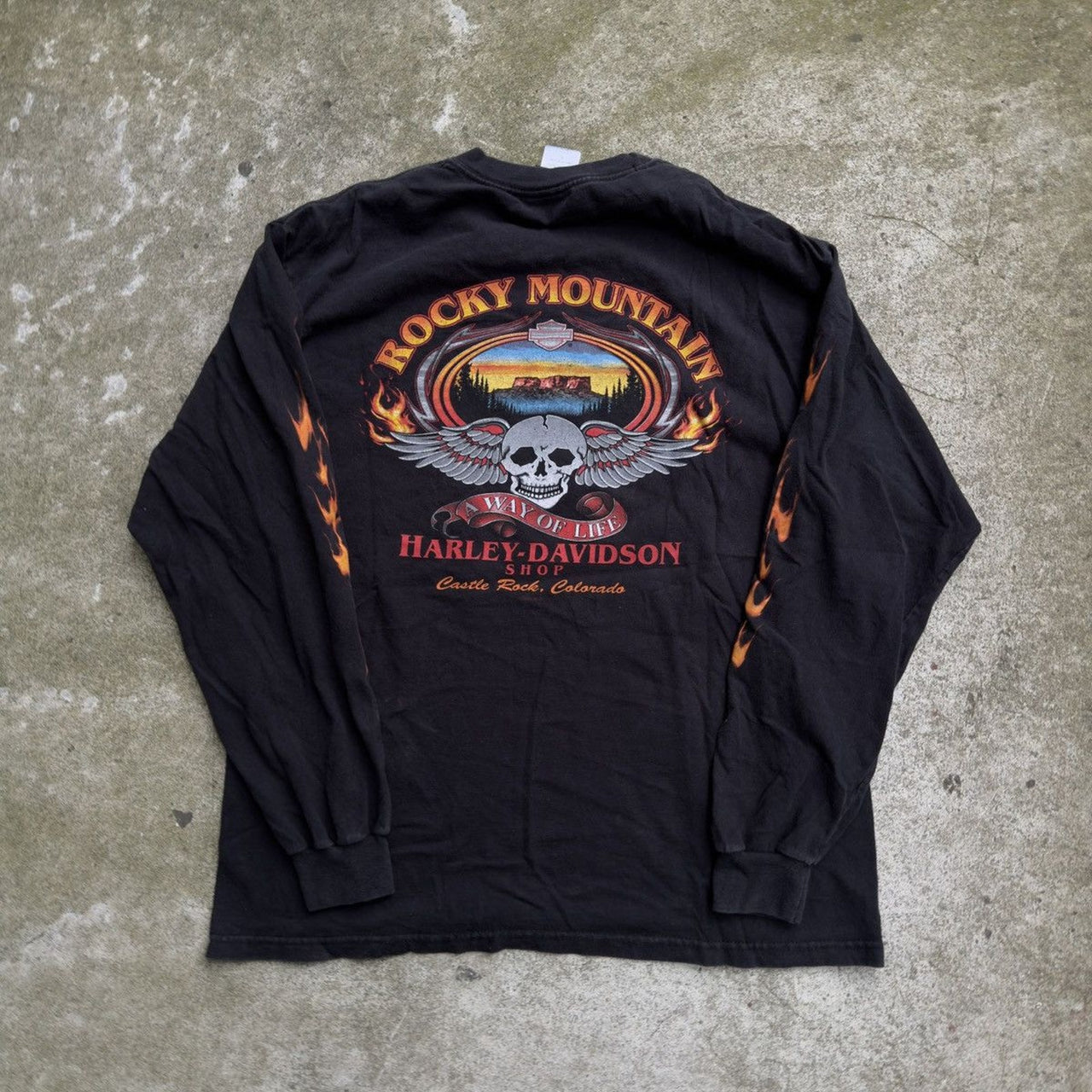 2000s HARLEY DAVIDSON SKULL LOGO FLAME LONGSLEEVE TEE