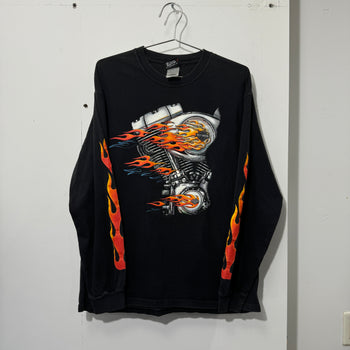 2000S HARLEY DAVIDSON FLAME V-TWIN ENGINE LONGSLEEVE TEE