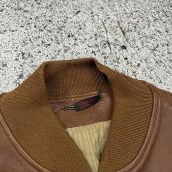 BROWN FULL GRAIN COW LEATHER CUSTOM OVERSIZED BASEBALL JACKET