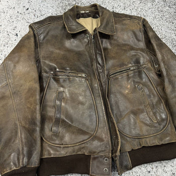 1980S/1990S BURNT THRASHED FADED OVERSIZED LEATHER JACKET