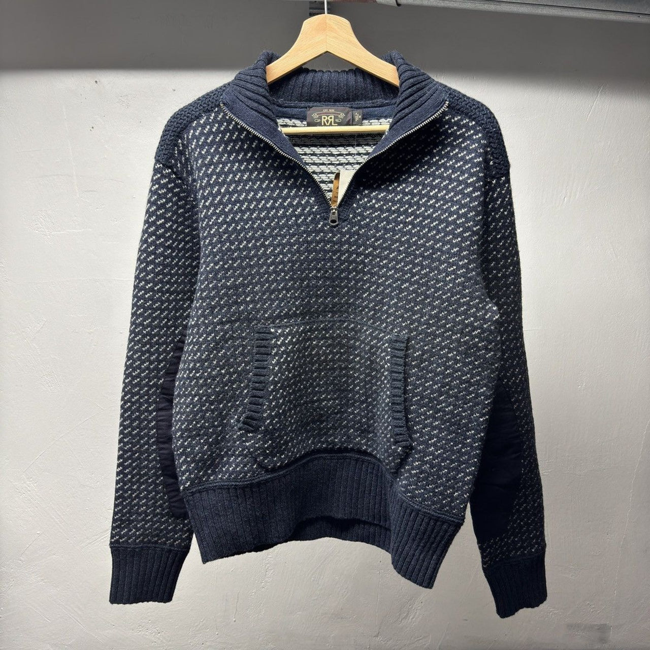 RRL Half Zip Wool Jacquard Knit Sweater Sample