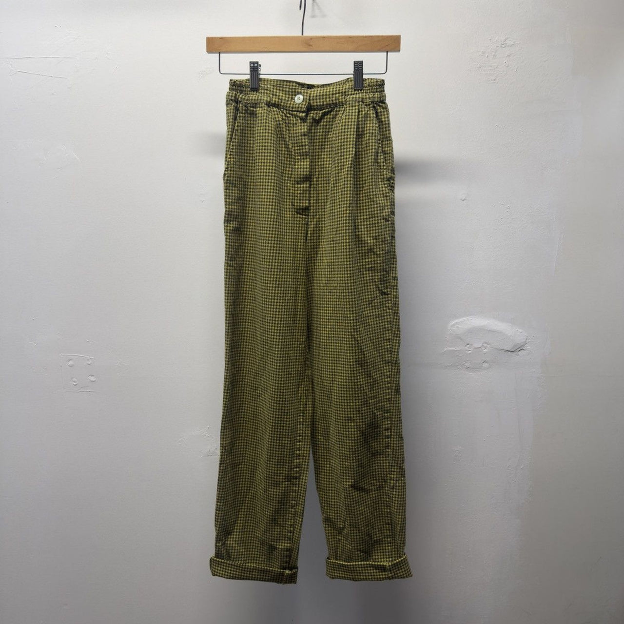 Vintage 1970s European Green Houndstooth Trousers Women's