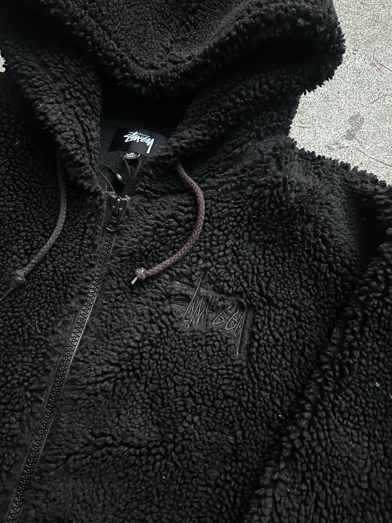 STUSSY SHERPA HOODED DEEP PILE FLEECE ZIP UP