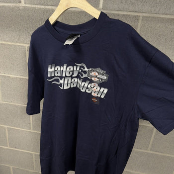2000s Harley Davidson Navy Blue Flame Tee