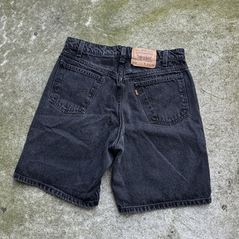 1990s LEVI'S 550 ORANGE TAB BLACK DENIM JEAN SHORTS