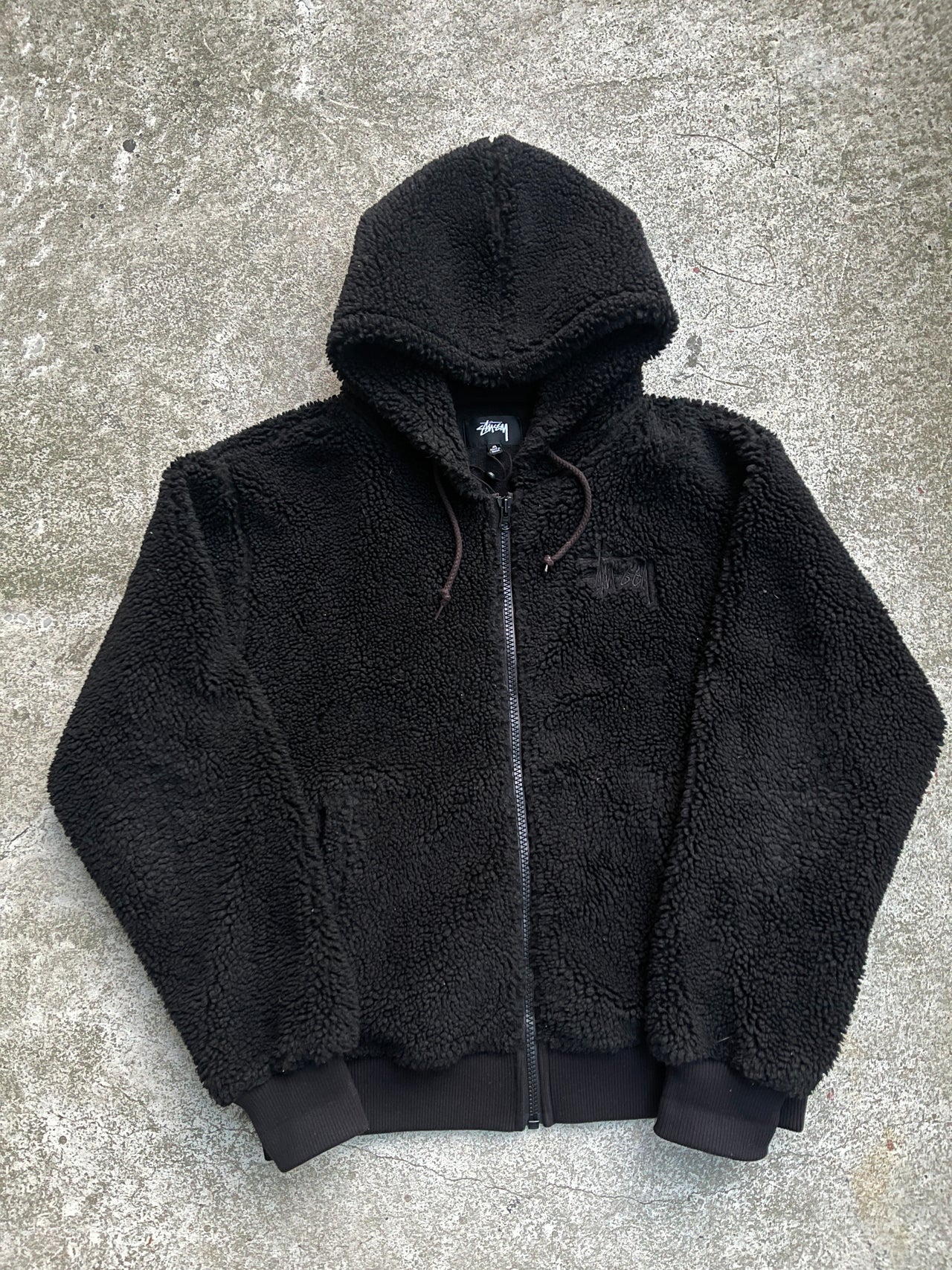 STUSSY SHERPA HOODED DEEP PILE FLEECE ZIP UP