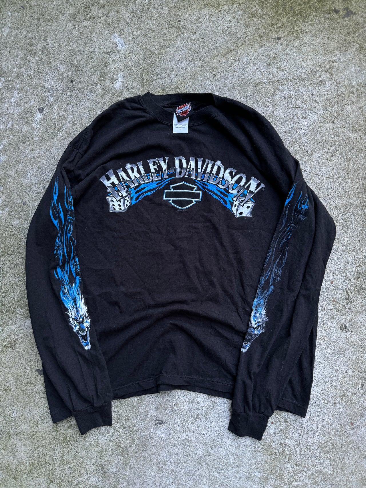 2000S HARLEY DICE CLOWN BLUE FLAME LONGSLEEVE TEE