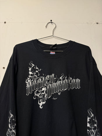 2010s HARLEY DAVIDSON SKULL SMOKE FLAME LONGSLEEVE TEE