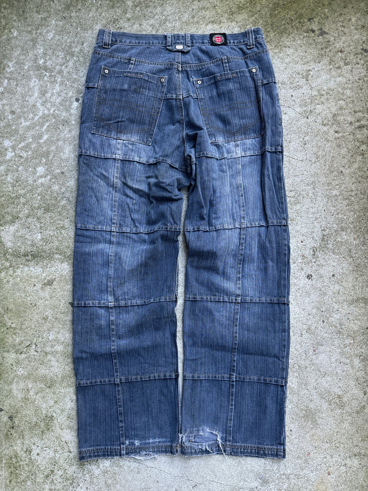 2000s Y2K BAGGY WIDE LEG PATCH WORK THRASHED DENIM SKATER JEANS