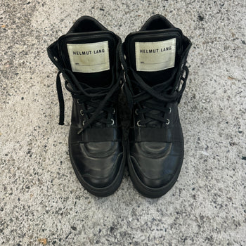 HELMUT LANG BLACK SMOOTH LEATHER HIGH TOP SNEAKER BOOTS