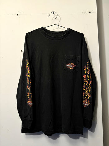 1990s HARLEY FADED MINI FLAME LOGO LONGSLEEVE TEE