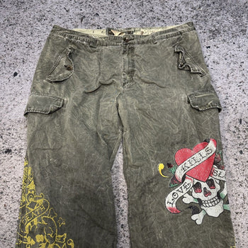 ED HARDY WIDE LEG TATTOO CARGO PANTS