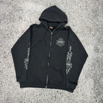 2000s Harley Davidson Faded Metal Tribal Flame Zip Up Hoodie