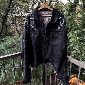 Sp5der Worldwide Rhinestone Denim Jacket