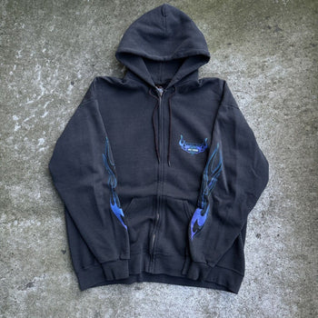 2000S HARLEY DAVIDSON FADED CALIFORNIA BLUE FLAME ZIP UP HOODIE