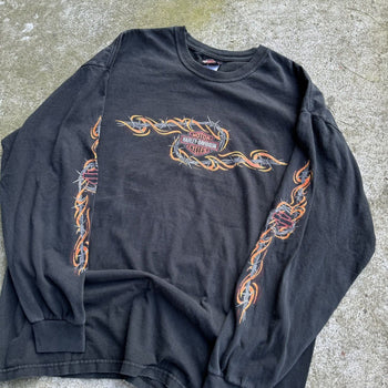 2000s HARLEY DAVIDSON WIRE FLAMES LOGO LONGSLEEVE TEE