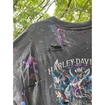 1990s HARLEY DAVIDSON THRASHED PAINTED LOGO FLAME TEE