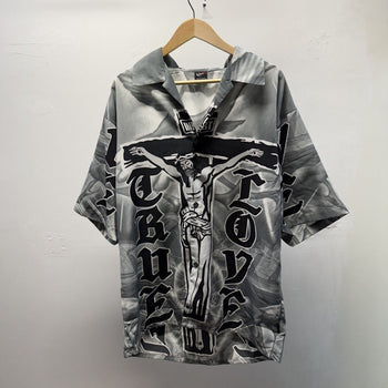 Vintage 2000s Jesus True Love Crucifix Camp Collar Shirt