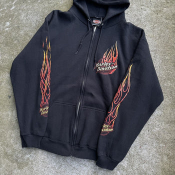 1990s HARLEY DAVIDSON MOTOR CITY FLAME ZIP UP HOODIE