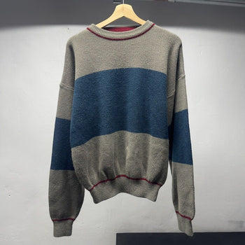 1990s Faded Two Tone Green Blue Striped Sweater