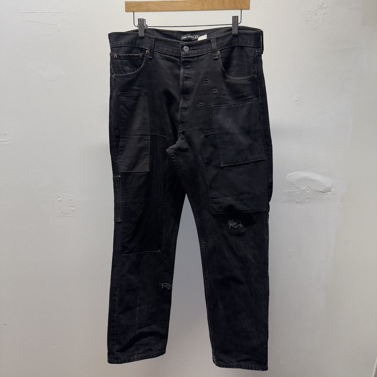Vintage 2000s Levi's 501 Denim Cowboy Black Patchwork Reworked Jeans