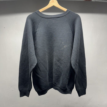 1990s Thrashed Faded Distressed Blank Black Raglan Sweatshirt