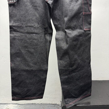 1990s Y2K Black Raw Denim Baggy Wide Leg Skater Jeans