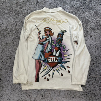 2000s Ed Hardy Faded Thrashed Distressed Nurse Longsleeve