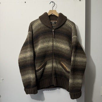 1990s RRL RALPH LAUREN HAND KNIT WOOL COWICHAN FULL ZIP SWEATER