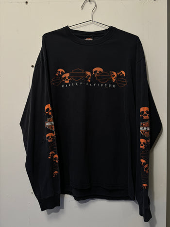 2000S HARLEY DAVIDSON SKULLS FADED LONGSLEEVE TEE