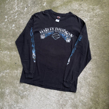 2000S HARLEY DAVIDSON DICE CLOWN BLUE FLAME LONGSLEEVE TEE