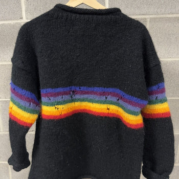 1990s Distressed Rainbow Wool Striped Knit Sweater