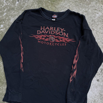 2000s HARLEY DAVIDSON FADED FLAME LOGO THERMAL LONGSLEEVE