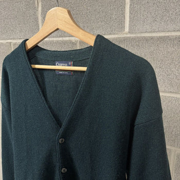 1990s Dark Green Blue Acrylic Cardigan Sweater