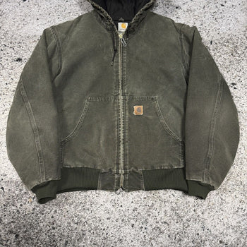 2000s CARHARTT FADED THRASHED GREEN HOODED WORK JACKET