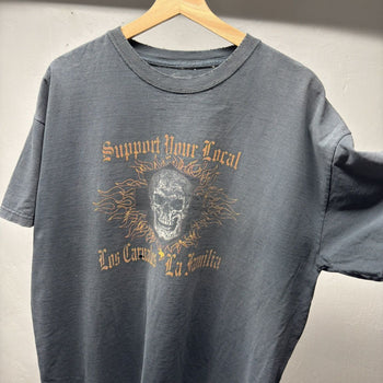 2000s Thrashed Faded Distressed Skull Biker Tee