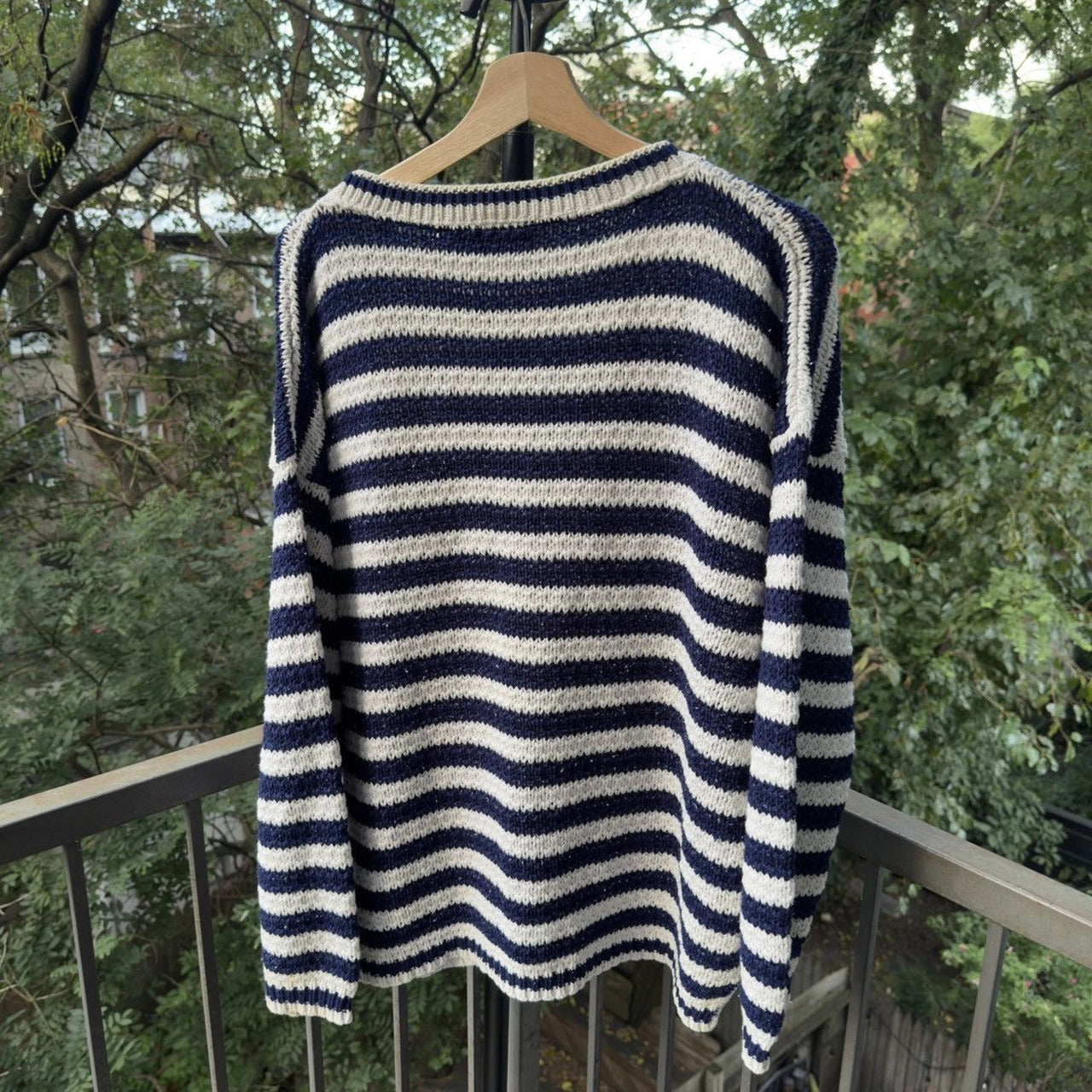 1990s Thrashed Faded Loose Knit Striped Sweater