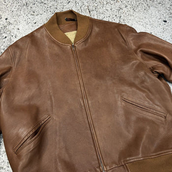 BROWN FULL GRAIN COW LEATHER CUSTOM OVERSIZED BASEBALL JACKET