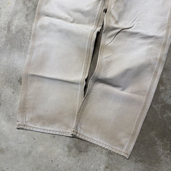 VINTAGE CARHARTT THRASHED FADED TAN DENIM DOUBLE KNEE PANTS