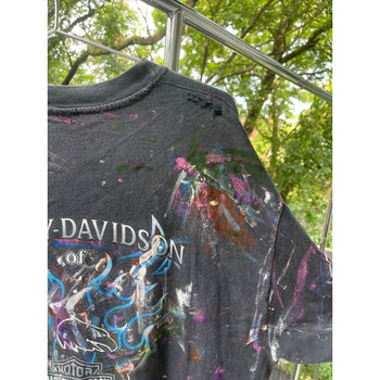 1990s HARLEY DAVIDSON THRASHED PAINTED LOGO FLAME TEE